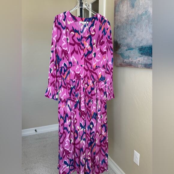 New Chico’s Ikat Tiered Colorful Maxi Dress Pink Women’s 1 P Petite - Picture 1 of 6